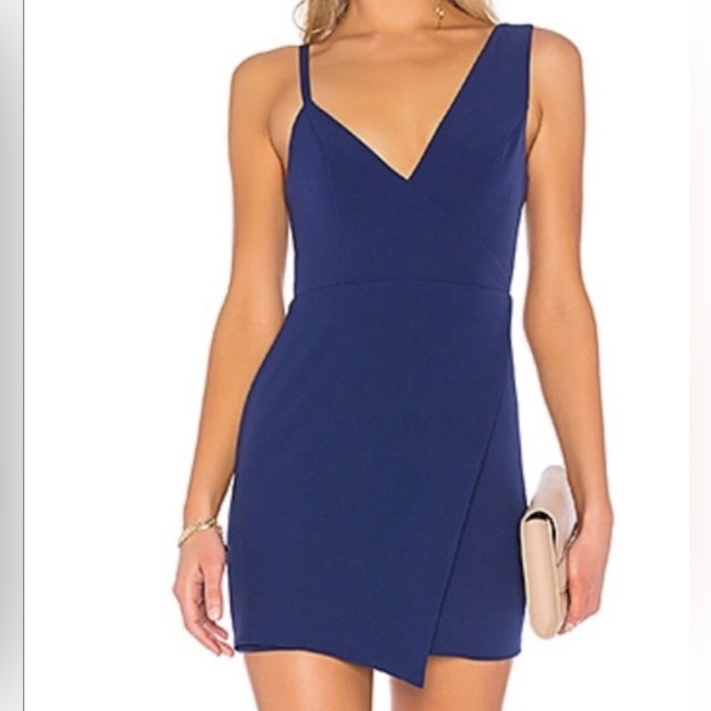 NBD x Revolve Asymmetrical Adios Mini Dress Blue Dress